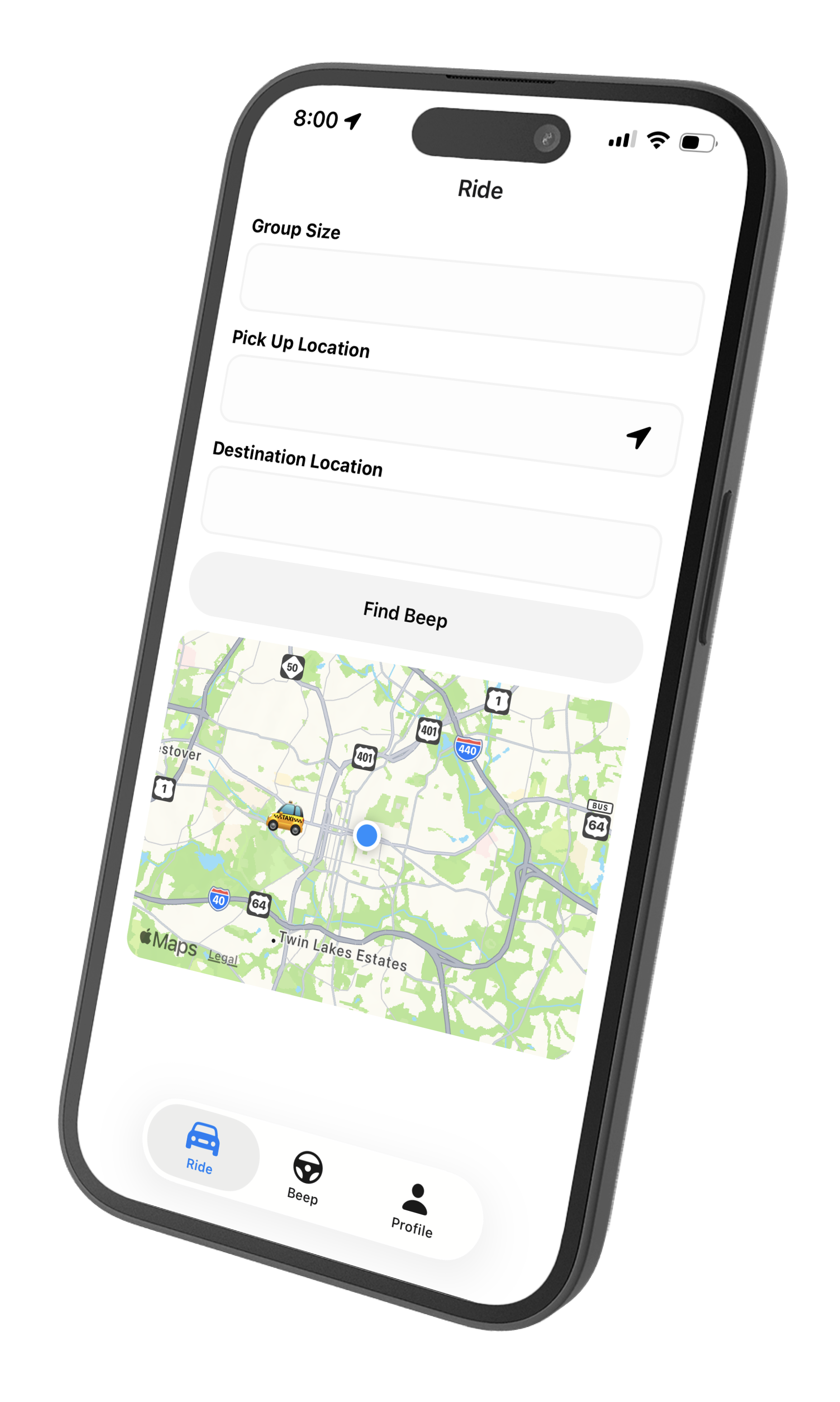iPhone Mockup of the Beep App